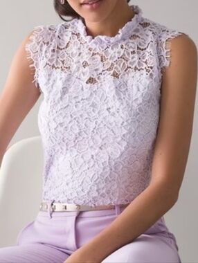 WHBM Light Purple Sleeveless Lace Blouse, Guipure Top Fully Lined, Size 10